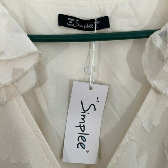 Simplee Wrap Dress NWT Ruffle Tulip Hem, Sleeveless, Cream, Large - Picture 7 of 12